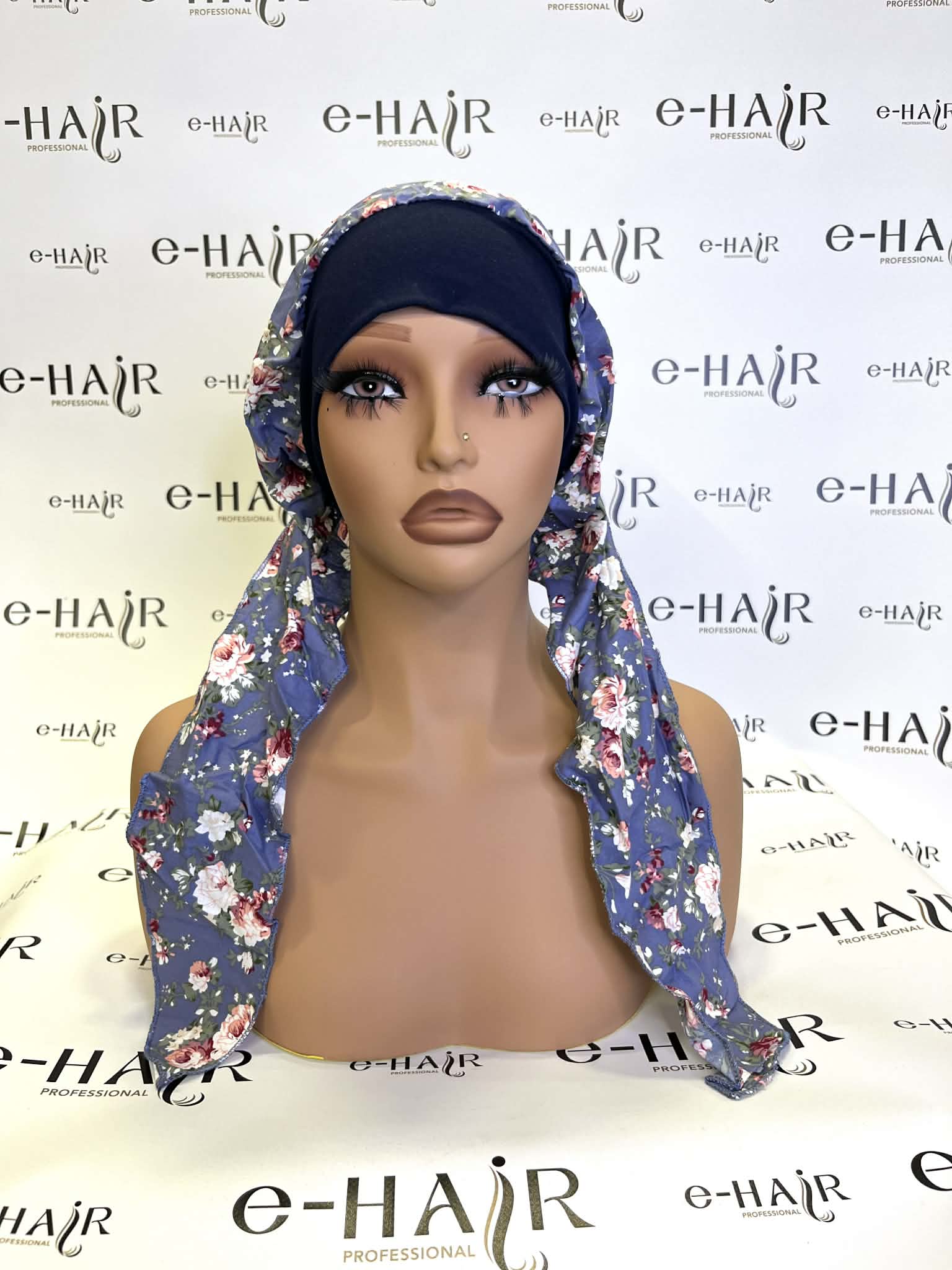 Τουρμπάνι Μαλλιών Γυναικείο Μπλέ Ανοιχτό Με Σχέδια - Image 2