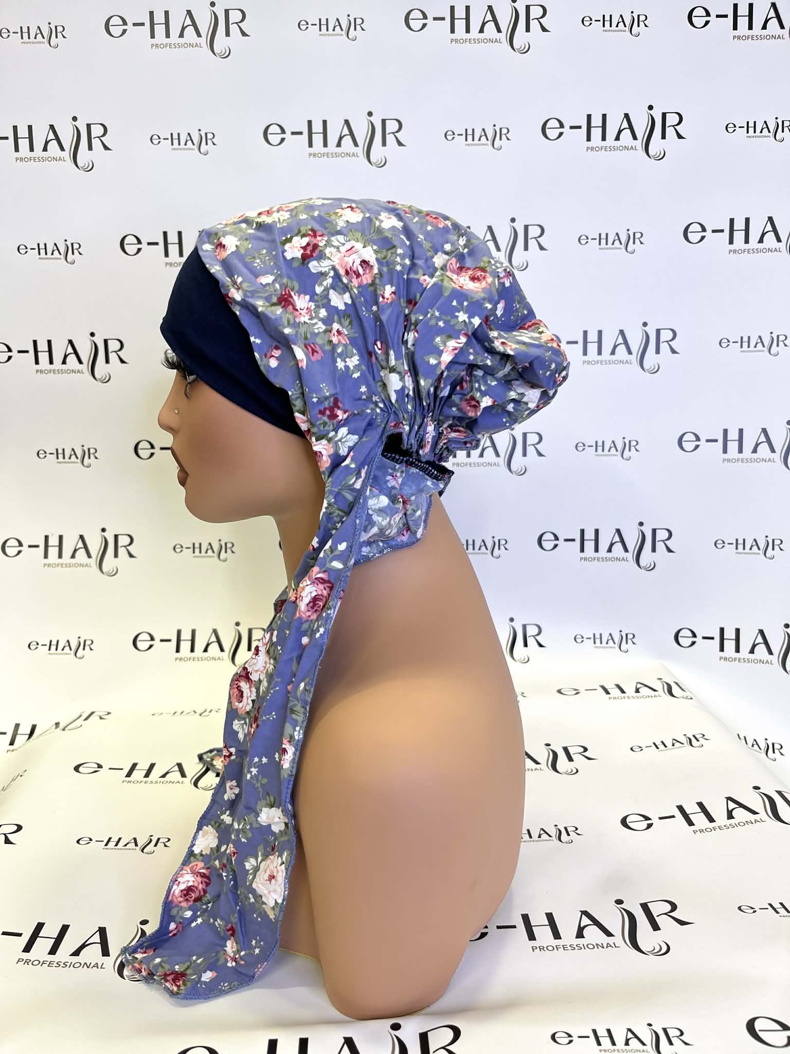 Τουρμπάνι Μαλλιών Γυναικείο Μπλέ Ανοιχτό Με Σχέδια - Image 4