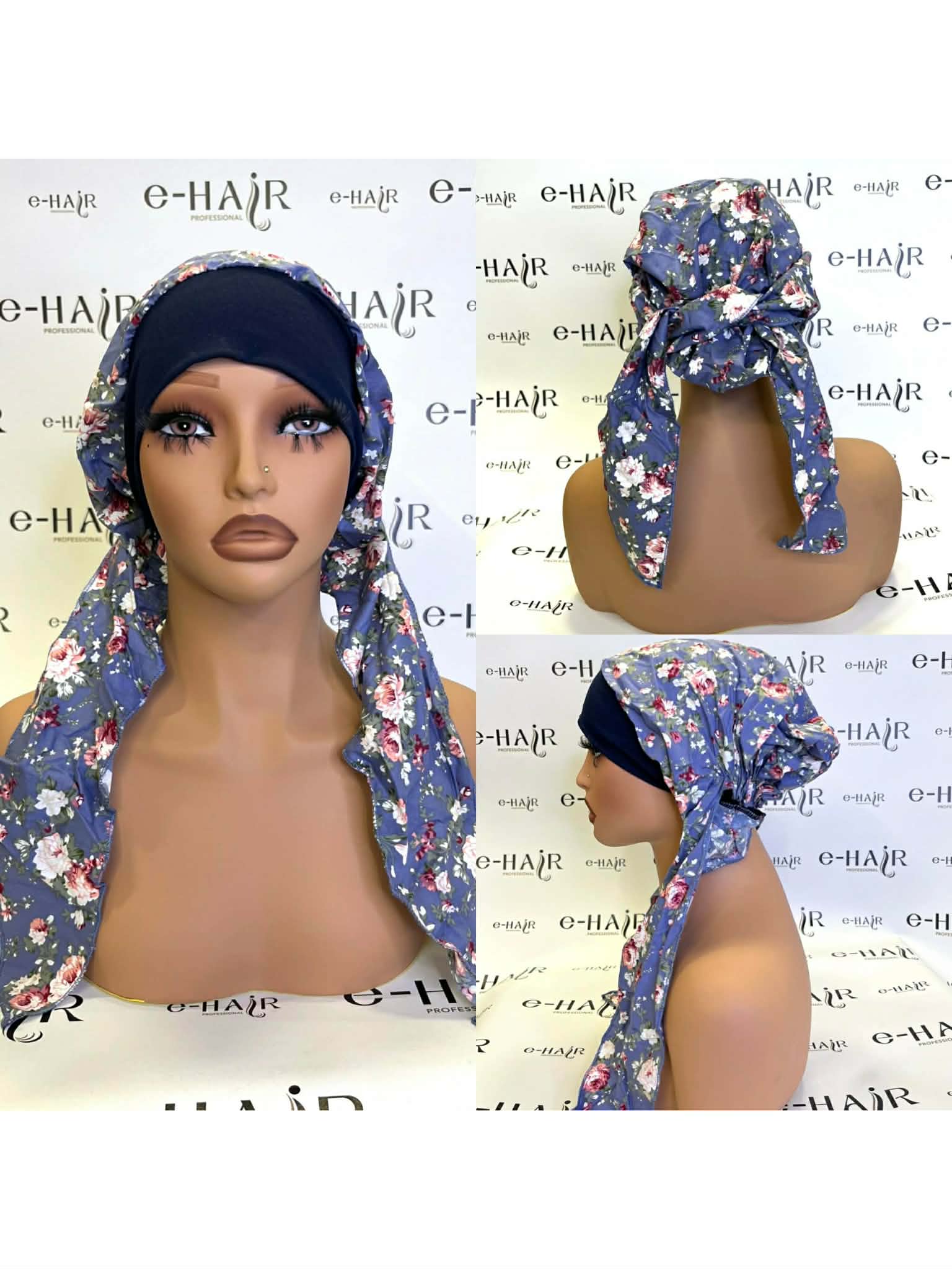 Τουρμπάνι Μαλλιών Γυναικείο Μπλέ Ανοιχτό Με Σχέδια