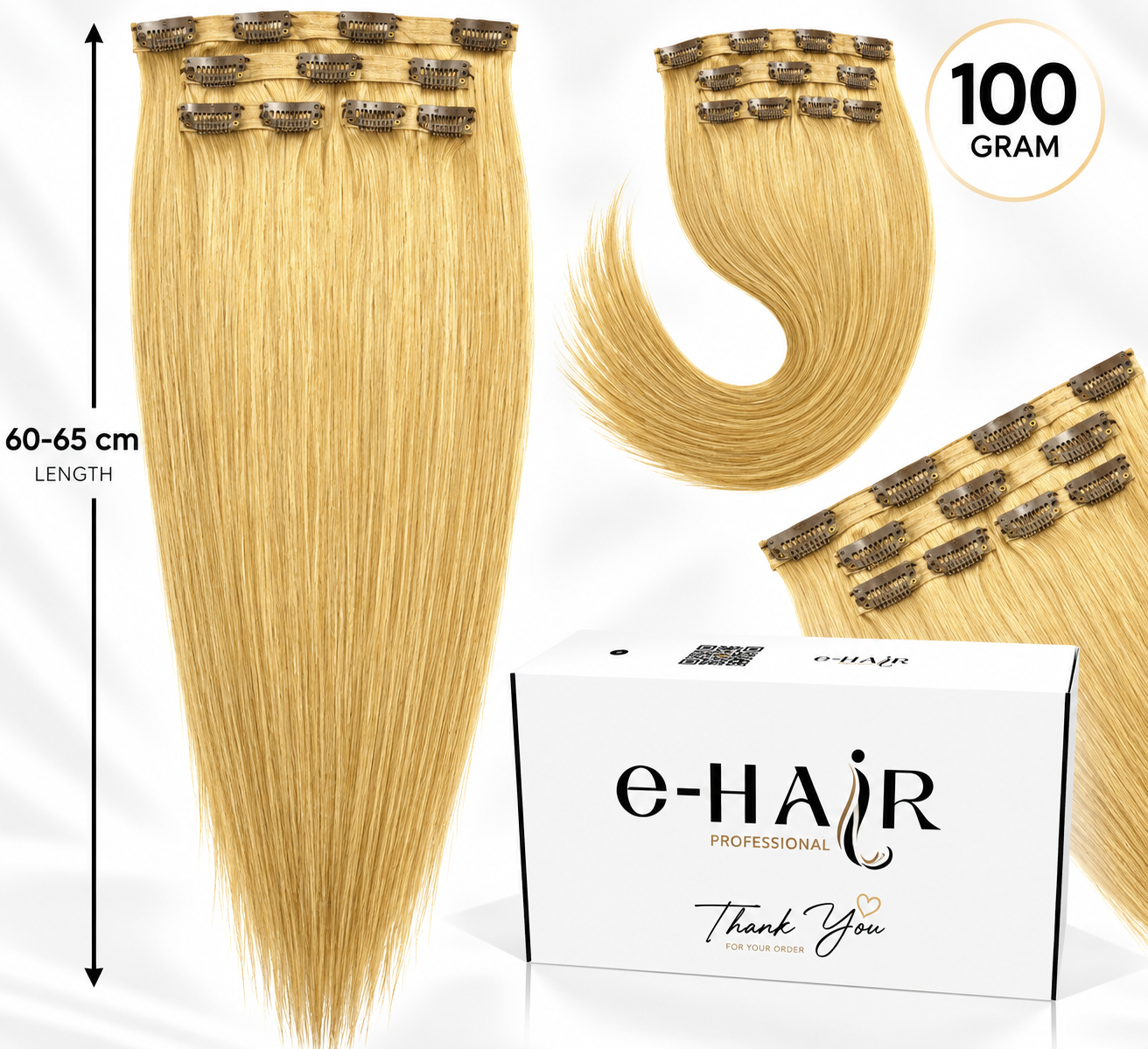 Τρέσα Φυσική Bronze line Hair Με Clips 60-65cm 100gram 24 b# Caramel Blonde