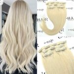 Τρέσα Με Clips Gold Line Russian Hair 55cm Pearl# White Blonde