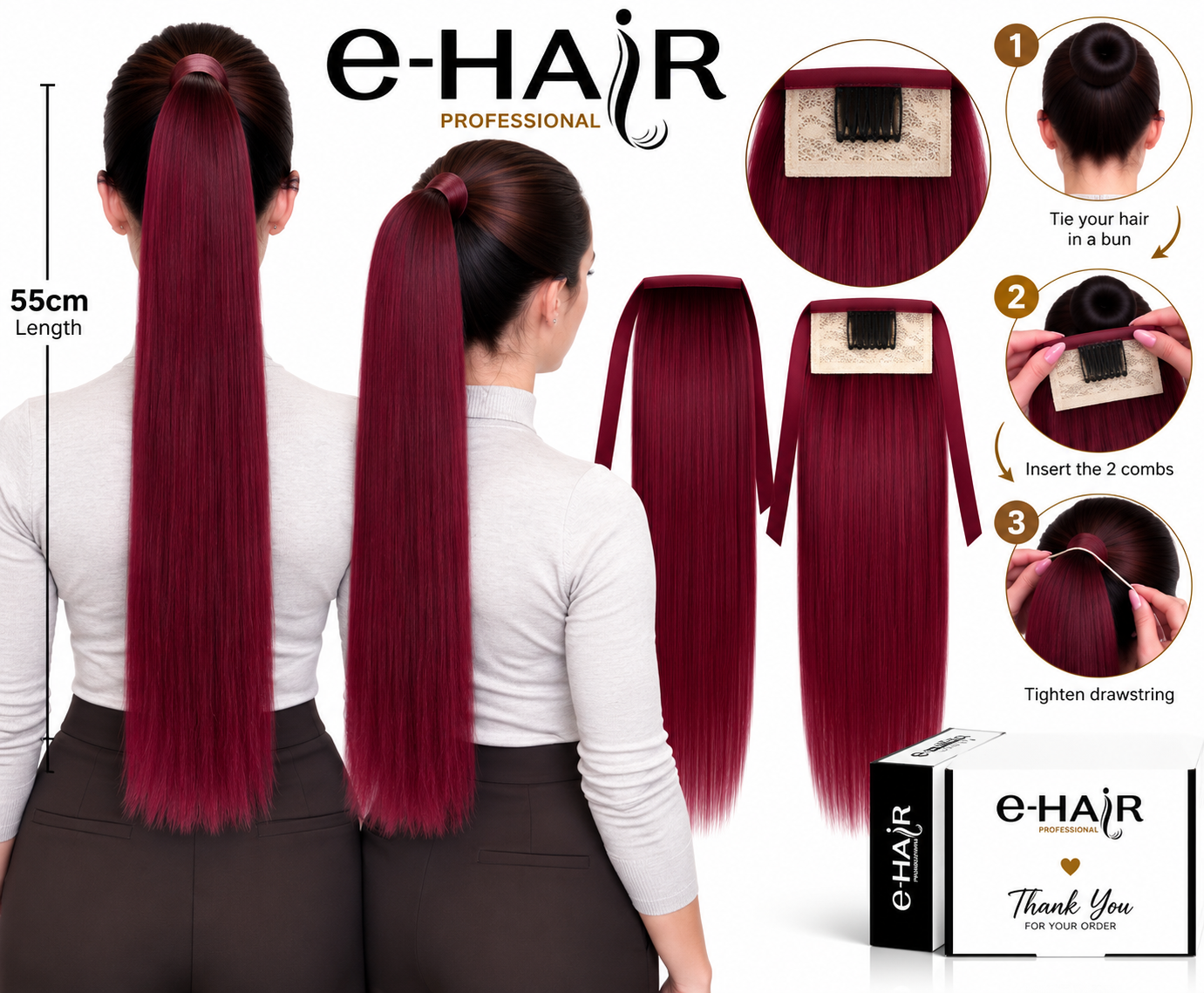 Αλογοουρά Ponytail Φυσικά Μαλλιά Silver Line Με Χτενάκι 55cm 99# Wine Red