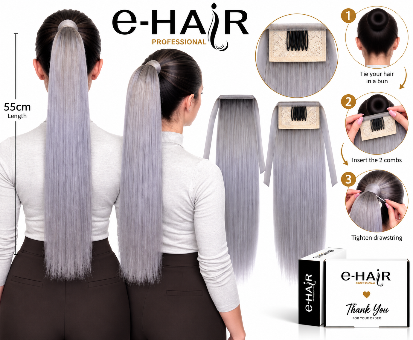 Αλογοουρά Ponytail Φυσικά Μαλλιά Silver Line Με Χτενάκι 55cm 99# Wine Red - Image 4