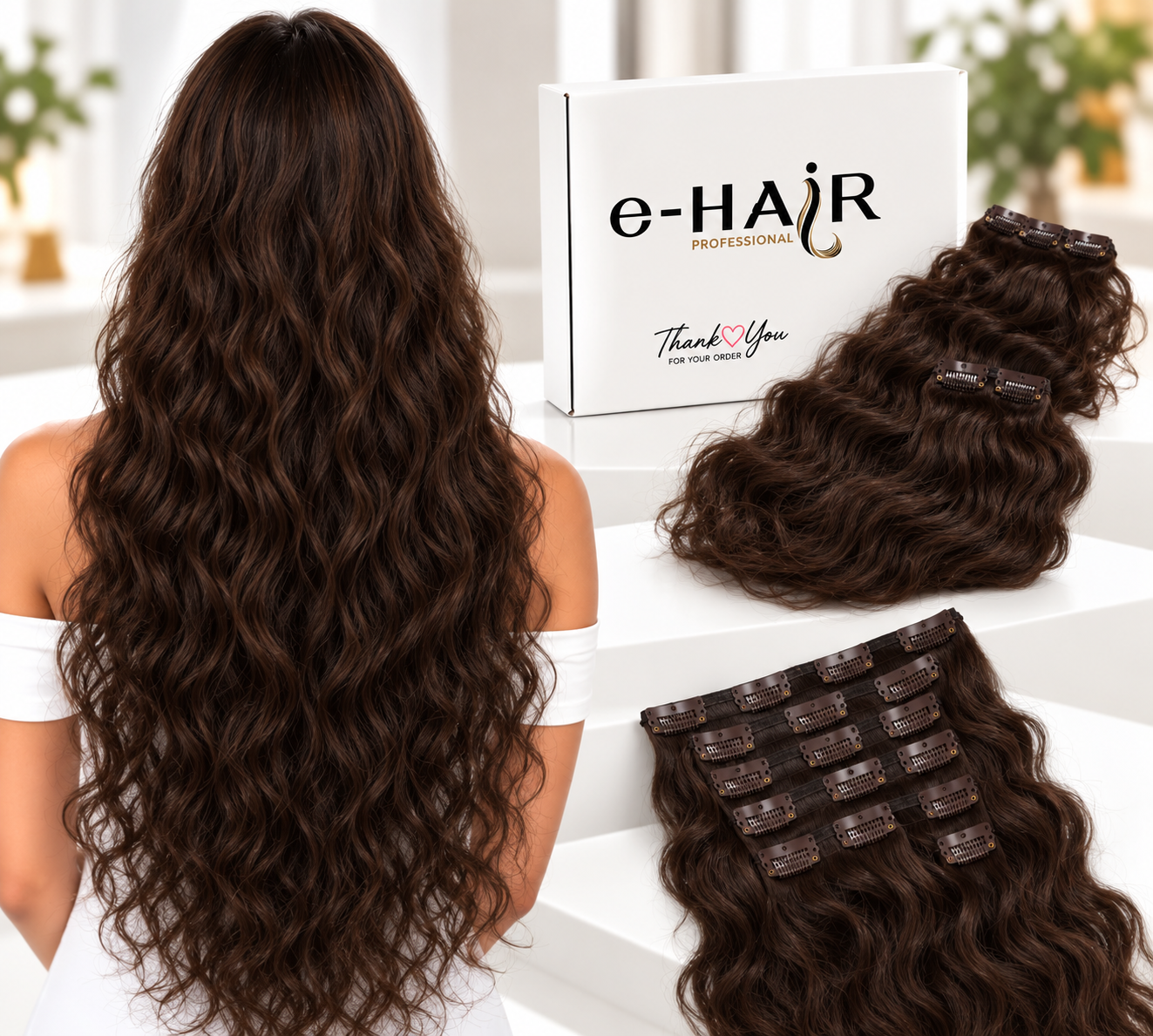 Τρέσα Φυσική με Clips Russian Hair Gold line Wave 50-55cm 2# Dark Brown