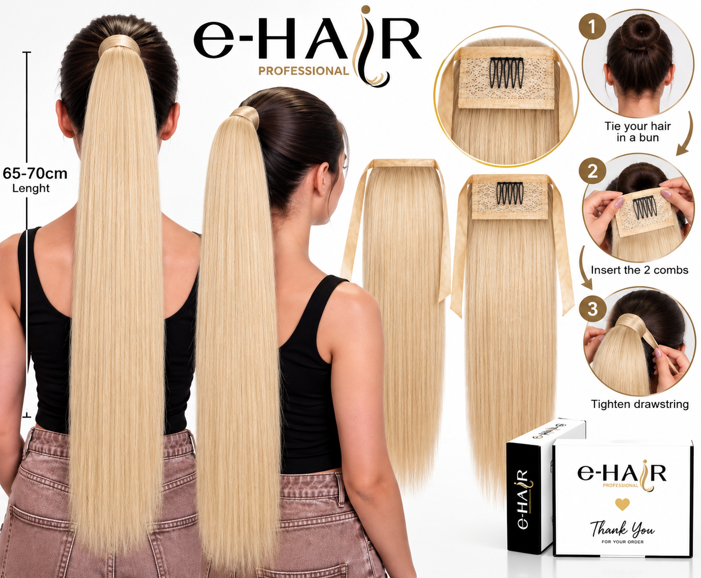 Αλογοουρά ponytail φυσικά μαλλιά bronze line 65cm 8# Caramel Brown - Image 7
