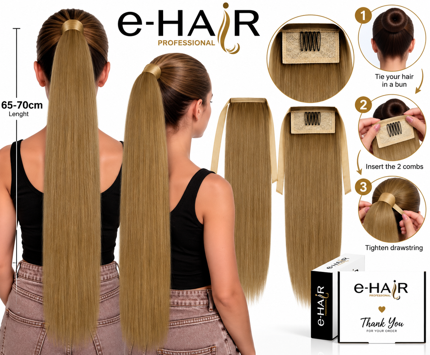 Αλογοουρά ponytail φυσικά μαλλιά bronze line 65cm 8# Caramel Brown