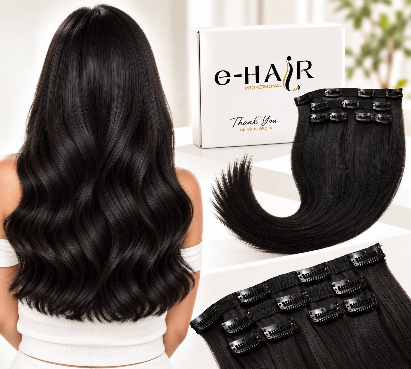 Τρέσα Φυσική Gold Line Russian Hair Με Clips 45-50cm 100gram 1b# Natural Black