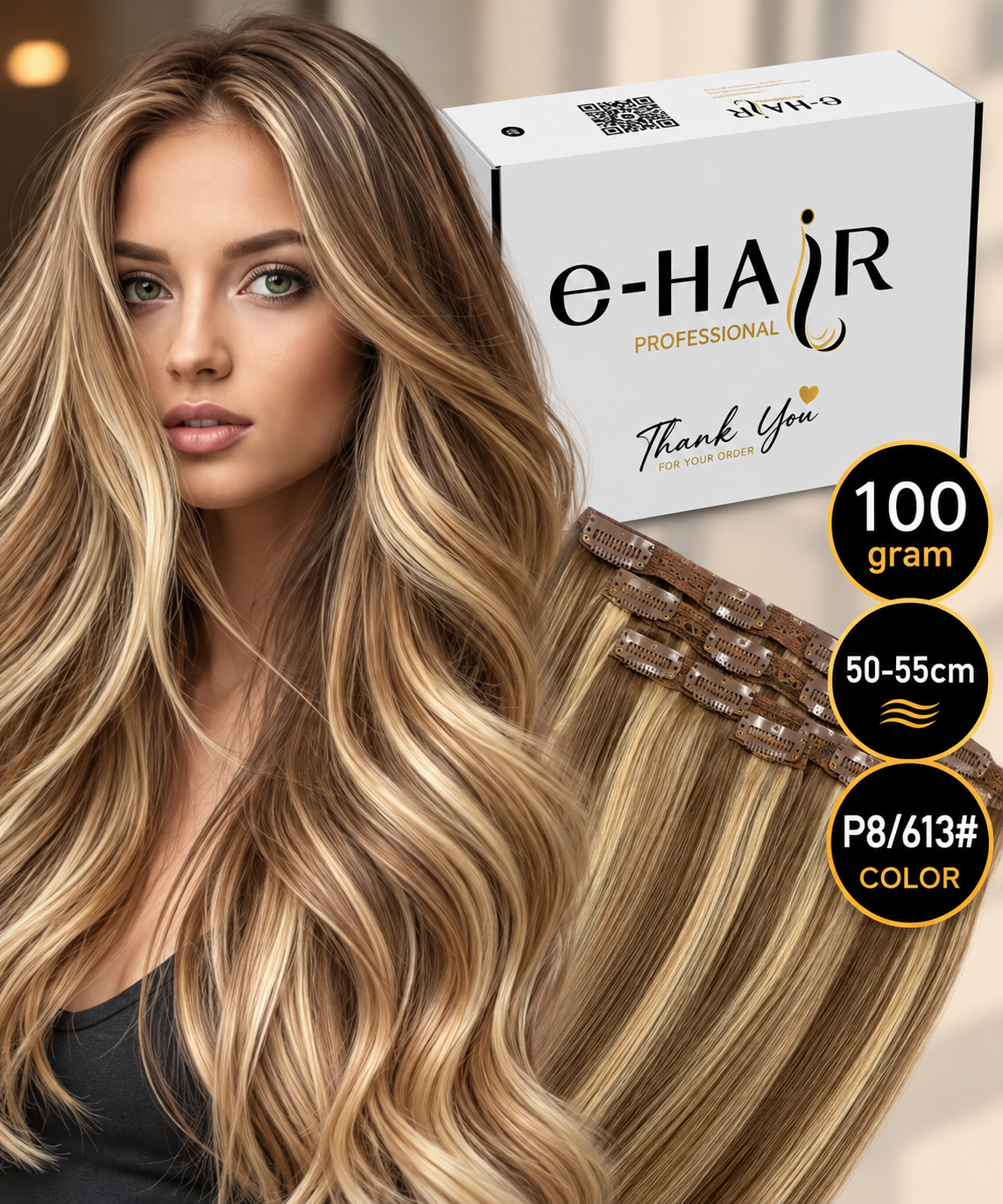 Τρέσα Φυσική Με Clips Silver Line 50-55cm P8/613# Με Ανταύγειες