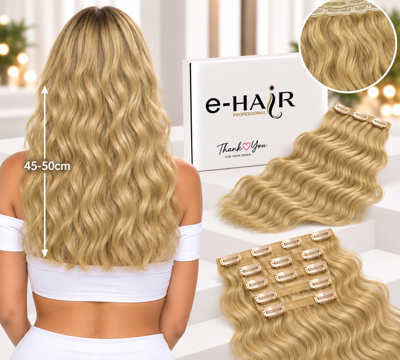 Τρέσα Φυσική Wavy Russian Hair Gold Line Με Clips 45-50cm 60# Blonde