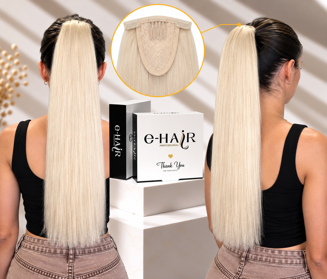 Αλογοουρά ponytail φυσικά μαλλιά bronze line 55-60cm Ice Blonde#