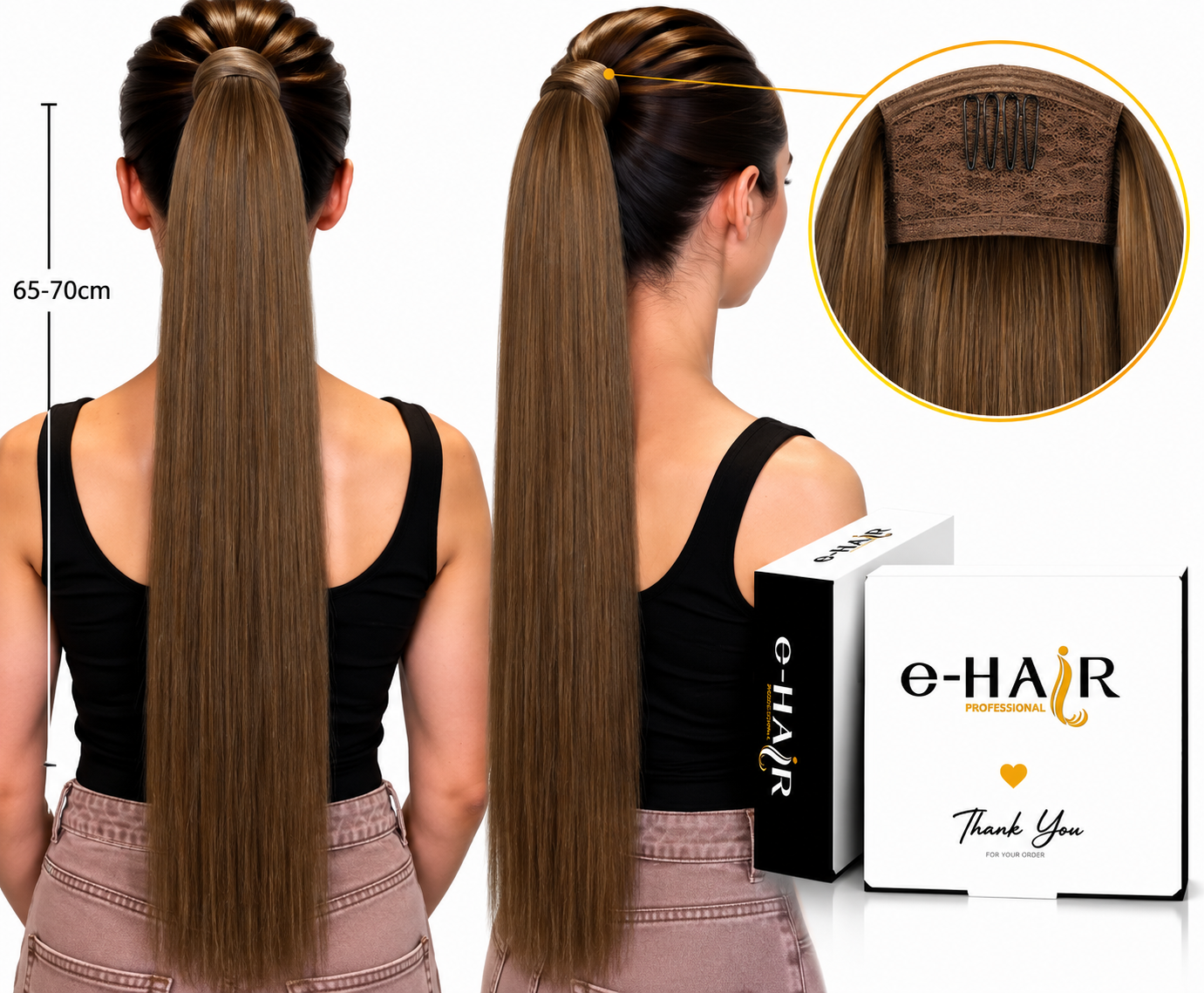 Αλογοουρά ponytail φυσικά μαλλιά bronze line 65cm 8# Caramel Brown - Image 8
