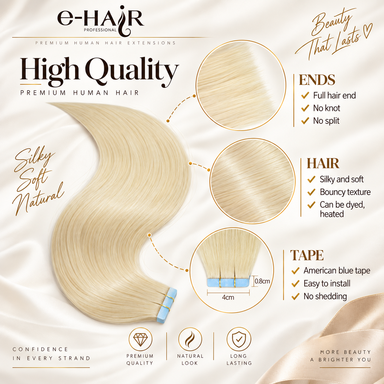 Tape Extensions Gold Line 10 Pcs 801# Ash Brown 60-65cm - Image 6