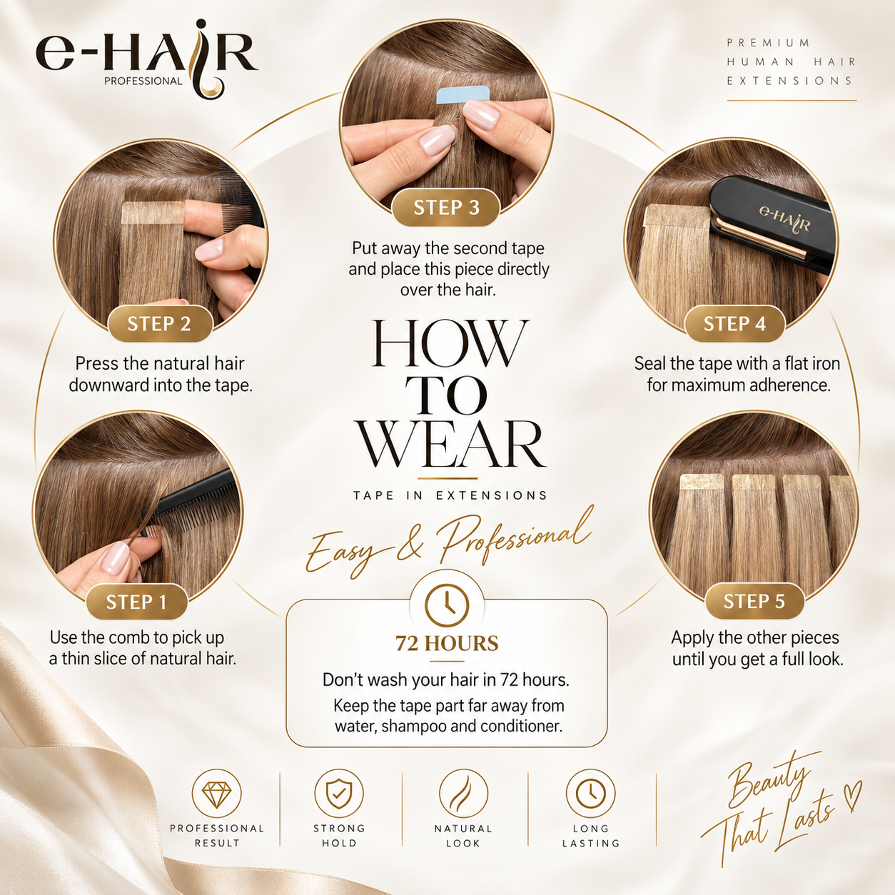 Tape Extensions Gold Line 10 Pcs 801# Ash Brown 60-65cm - Image 5